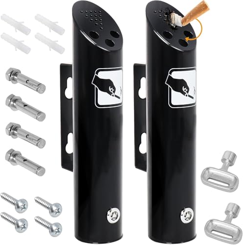 Cendrier Mural Extérieur Verrouillable 2 Pièces, Cendrier en Acier Inoxydable Anti-Rouille avec Couvercle, Poubelle à Cigarettes pour Balcon, Terrasse,...