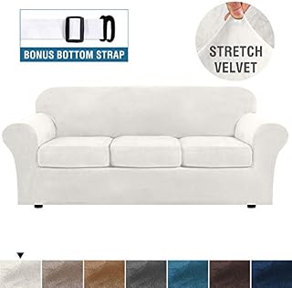 H.VERSAILTEX Modern Velvet Plush 4 Piece High Stretch Sofa Slipcover Strap Sofa Cover