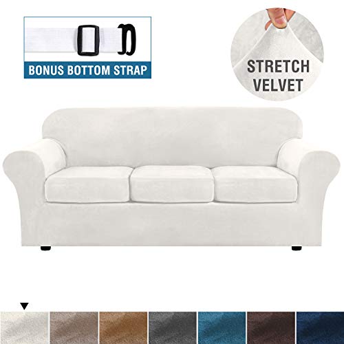 H.VERSAILTEX Modern Velvet Plush 4 Piece High Stretch Sofa Slipcover Strap Sofa Cover