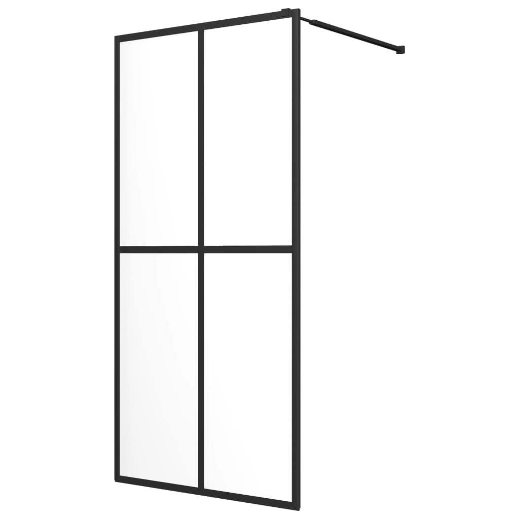 Mampara de ducha con marco de rejilla cuadrada negra, panel de vidrio transparente de seguridad endurecido, mampara de baño, mampara de ducha de vidrio templado transparente, 80 x 195 cm