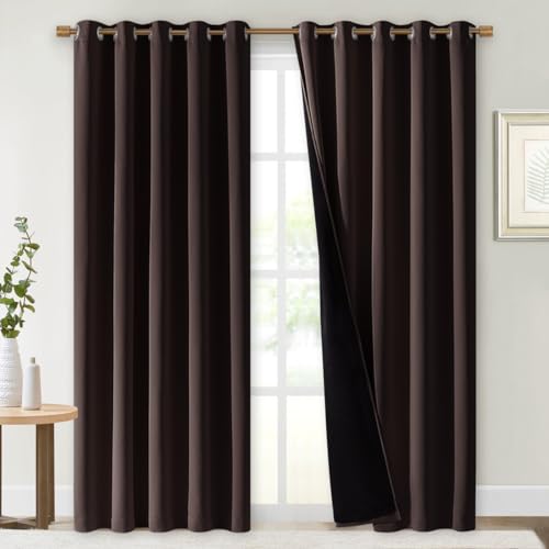 Image of NICETOWN 100% Blackout Window Curtain Panels, Brown, 2 PCs, 62 inch Wide Each Panel, Cold and Full Light Blocking Drapes with Black Liner for Nursery, 84 inches Drop Thermal Insulated Draperies