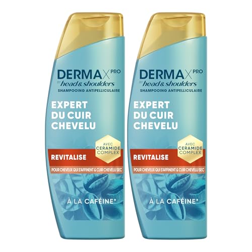 Head & Shoulders DermaXPro Revitalise Shampoing Antipelliculaire 2x250ml à la Caféine et Complexe de Céramides, Hydrate le Cuir Chevelu Sec et les Cheveux Fins, Aide à Renforcer la Barrière Cutanée