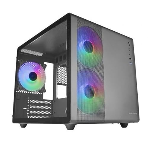 Mars Gaming MC-400 Negro, Caja Gaming Compacta Micro-ATX, Ventana Lateral Completa Cristal Templado, 3X Ventiladores FRGB 120mm, Panel Lateral Completo Mesh
