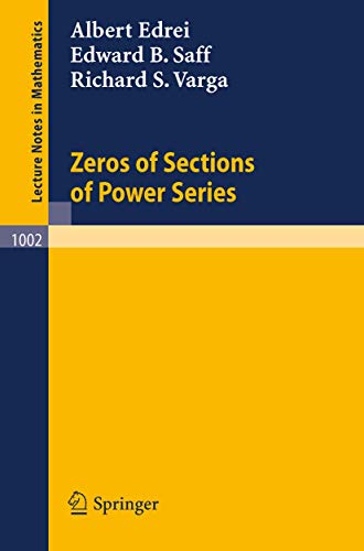 Zeros of Sections of Power Series (Lecture Notes in Mathematics, 1002, Band 1002)