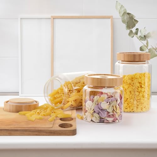 INCETUE 480ML/16Oz Clear Glass Storage Canister with Airtight Bamboo Lid, Cute Decorative Food Container Jar for Coffee, Spice, Sugar, Salad, Flour, Pepper, Candy, Cookie, Overnight Oats - Small - Cosy Home Interiors INCETUE 480ML/16Oz Clear Glass Storage Canister with Airtight Bamboo Lid, Cute Decorative Food Container Jar for Coffee, Spice, Sugar, Salad, Flour, Pepper, Candy, Cookie, Overnight Oats - Small - Image 4