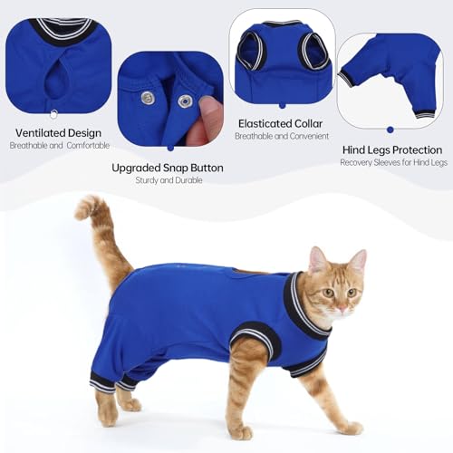 MHaustlie Katzenbody Nach Op Katzen Op Body Kastration Body Katze Nach Operation für Hinterbeine E Halsband Alternative für Katzen Anti Lecken Body Operation Recovery Tuch Anzug für Katzen (Blau, S)
