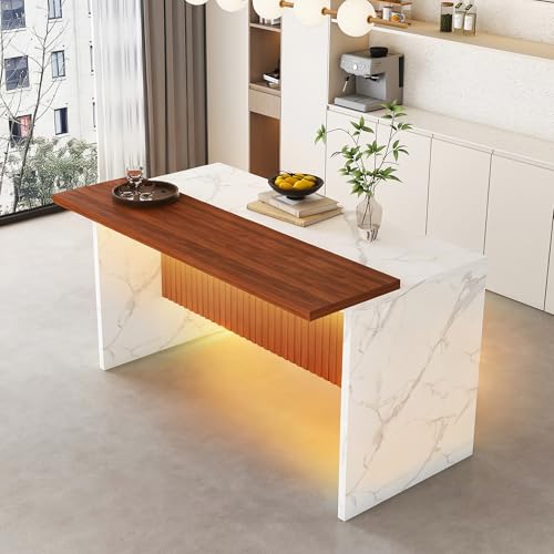 Montary 63" Modern Kitchen Island & Dining Table, Marble-Look Countertop