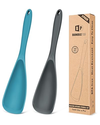 Pack of 2 Cooking Spoons for Non Stick Cookware, Multifunction Spatula Spoon BPA-Free, One-Piece Design, Suitable for Scooping, Scraping, Serving and Mixing(Gray-Blue)