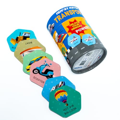 Image of THE BOOK TREE Memory Match Game: Transport - 24 Durable Cards, 12 Vehicle-Themed Pairs, Brain-Boosting Educational Game for Kids, Toddlers, and Families