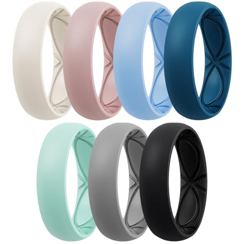 Image of Egnaro 4 /5 /8 Variety Multipack Ergonomic Breathable Bridal Rings Sets, 6mm Wide - 2mm Thick Rubber Wedding bands women, silicone Rings for her with Half Size