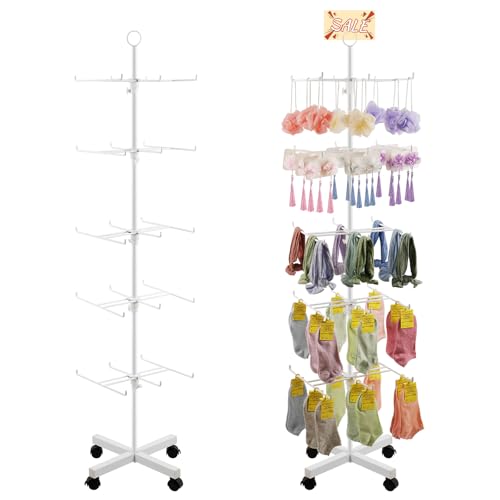Image of Flenpptly Retail Display Stand Rotating Display Rack 5 Tier Spinning Display Stand for Craft Shows, Jewelry, Keychain, Earring Adjustable Height Retail Display Racks (5-Tier White)