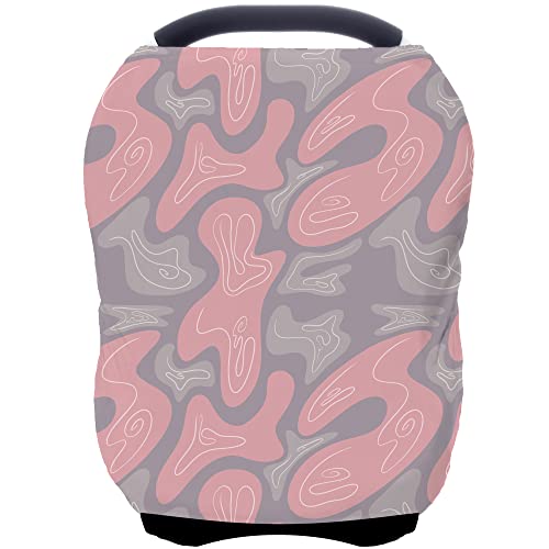 Image of Car Seat Covers for Baby Girls, Cartoon Printing Carseat Canopy Cover for Breastfeeding (Grey Pink)