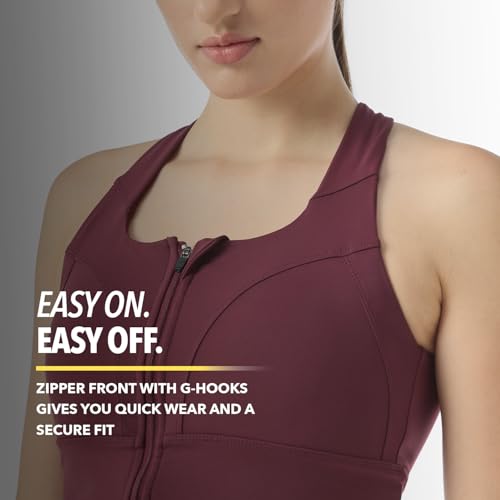Image of Boldfit Sports Bra for Women,Premium Nylon Blend Padded Gym Bra for Woman with Criss Cross Back & Front Zip,Boldtech Sweat-Wicking,Stretch Fit,Durable & Comfortable Activewear for Gym,Yoga & Training
