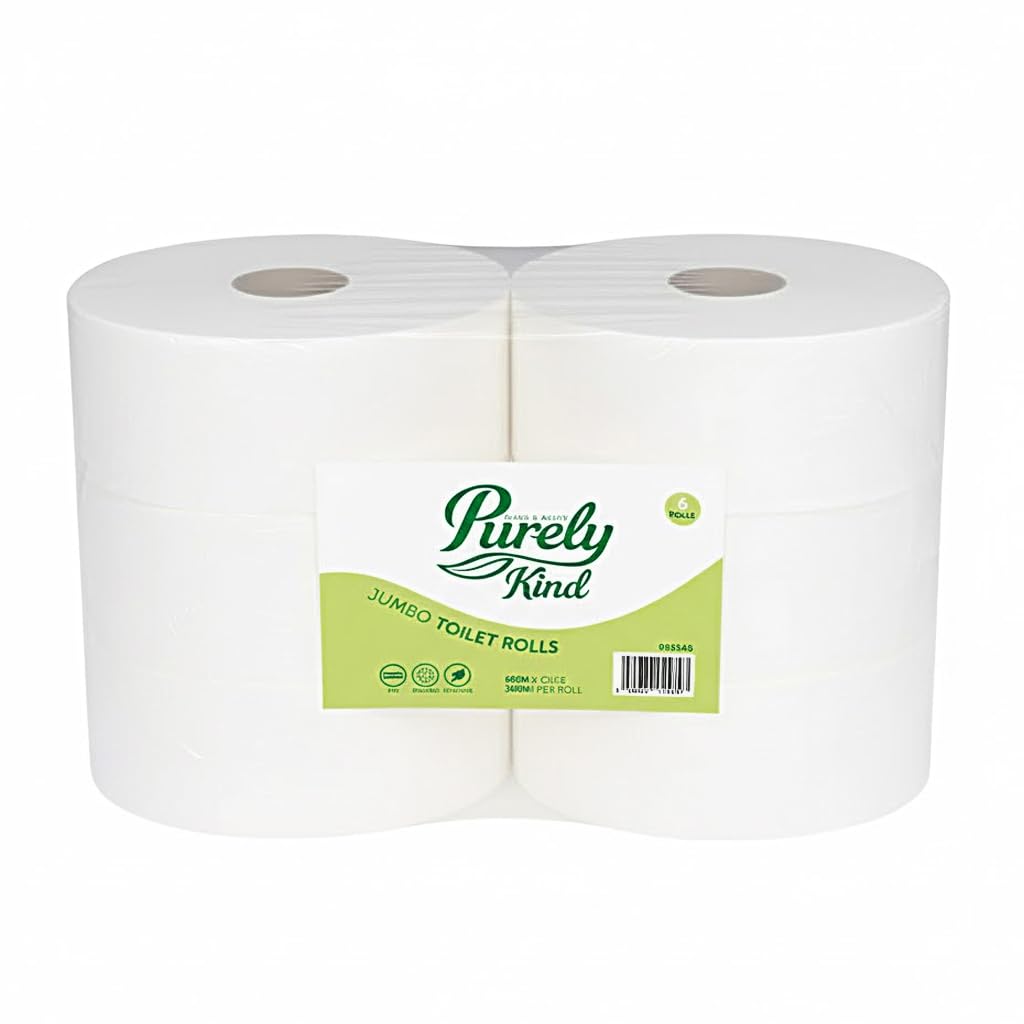 Blake & White 2 Ply Jumbo Toilet Rolls 6 Pack - Purely Kind 62mm Highly Absorbent Toilet Paper for Home and Leisure Centers - 350m Ultra Durable Tissue Roll - FSC Certified