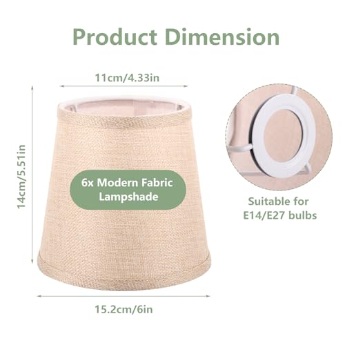 6 Pack Lamp Shade, Modern Tapered Fabric Lamp Shades for Table Lamps, Chandeliers Floor Wall Lamps, 6" E14/E27 Linen Light Shade, Small Lampshade - Image 3