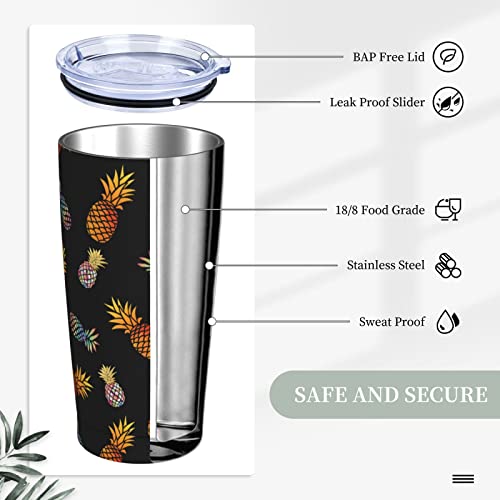Gold- und Aquarell-Ananas-Becher mit Deckel und Strohhalm, 590 ml, Reise-Kaffeetasse, wiederverwendbar, lebensmittelecht, Vakuum-Wassergläser, Thermobecher, Edelstahl, isolierte Kaffeetassen,