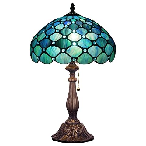 ZJART Tiffany Table Lamp Stained Glass Lamp 12x12x19 Inch Antique Reading Lamp (Sea Blue Pearl) Cover