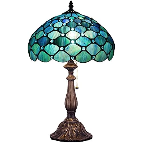 Tiffany Table Lamp Stained Glass 12X12X19 Inch Sea Blue Pear