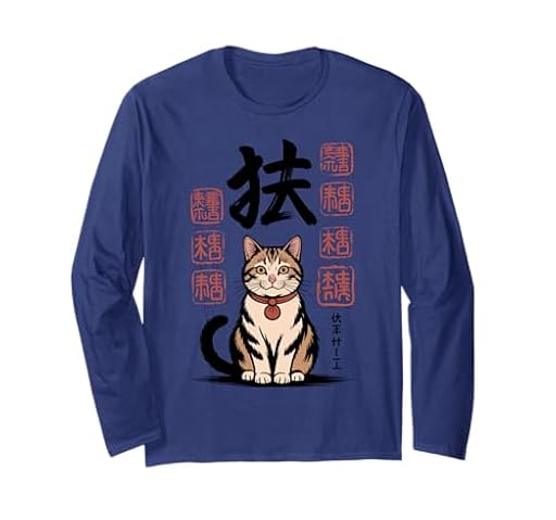 Gato de la Suerte con Arte japonés Kanji Manga Larga | Ya disponible en tu tienda friki favorita! En mundofriki.es!