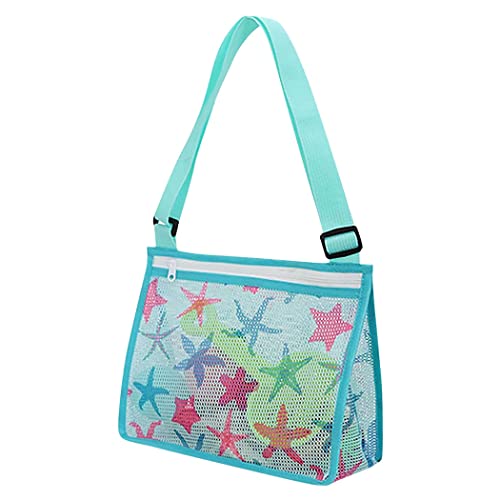 XIUWOUG Sac de Plage en Maille pour Jouet pour Enfants, Sacs de Collecte de Coquillages de Plage avec Sangles Réglables Fourre-Tout, Accessoires de Natation pour Garçons et Filles,Sky Blue Cover