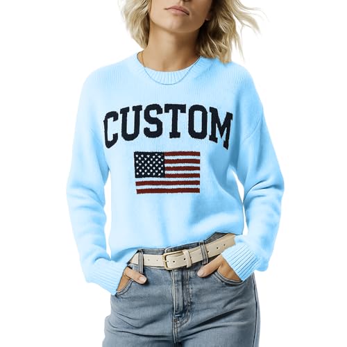 Noni Custom Sweaters American Flag Long Sleeve Crew Neck Knitted Casual Pullover Sweater Personalized Sweaters Shirt