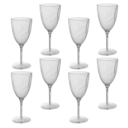 SOPOTUTU 8個 使い捨てワイングラス 赤ワイン対応パーティーカップ 高脚透明ゴブレット 飲みやすい業務用テーブル装飾用