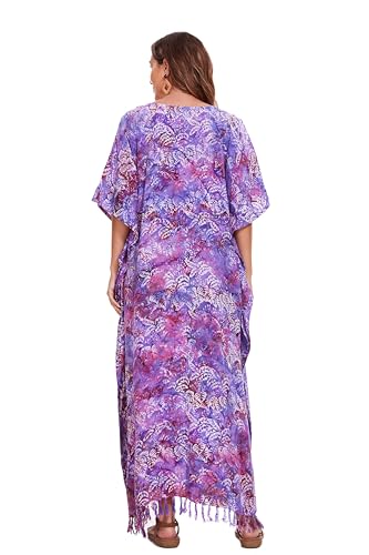 Image of Beautybatik Women Hand Blocked Batik Rayon Caftan Kaftan Bali Loungewear Maxi Plus Size Long Dress XL to 4X
