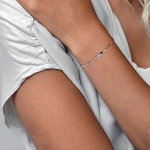 18K Gold Plated Sideways Cross Bracelets for Women Adjustable Stainless Steel Small Cross Chain Charm Faith Jewelry Religious Minimalist Gift2