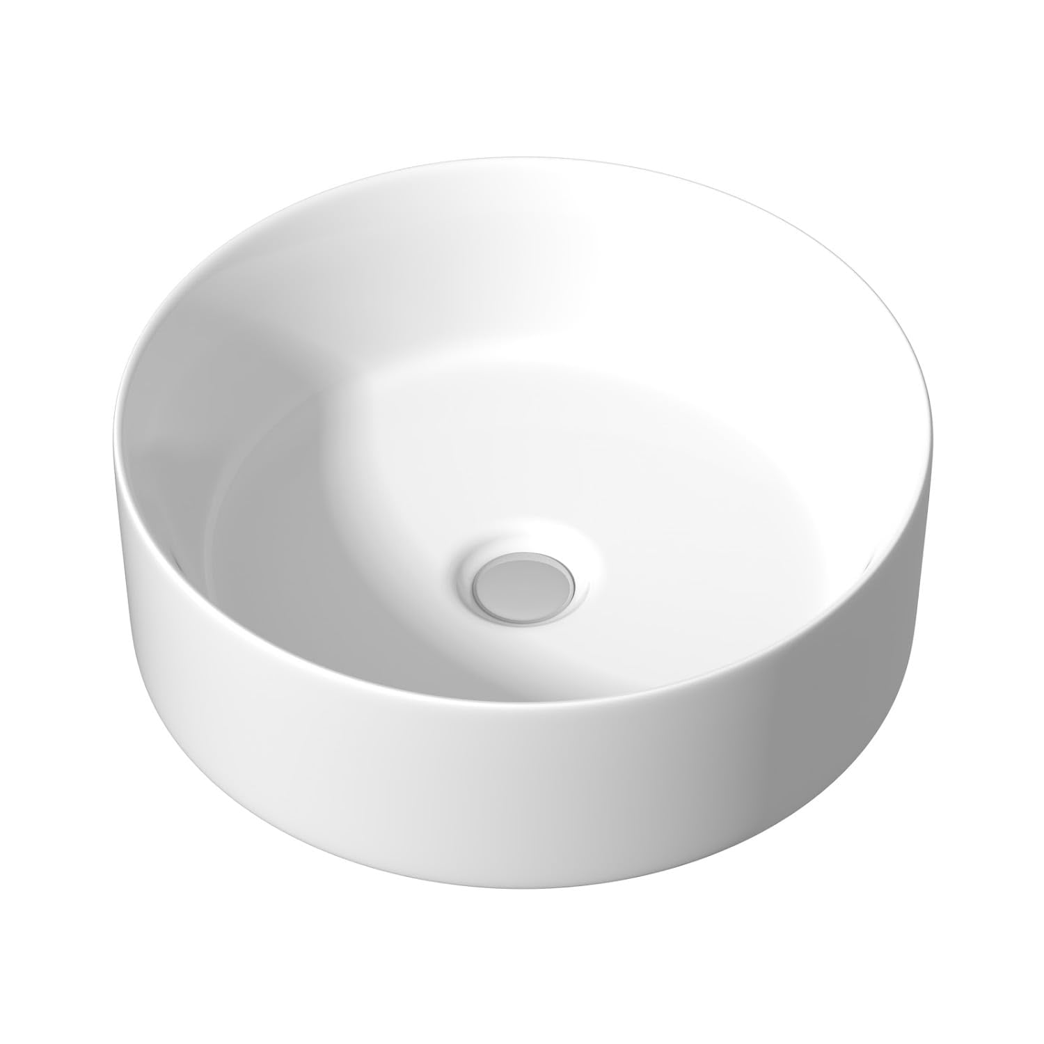 Baystone White Countertop Wash Basin Sink Ceramic Bathroom Vanity Round Modern 352 X 352Mm