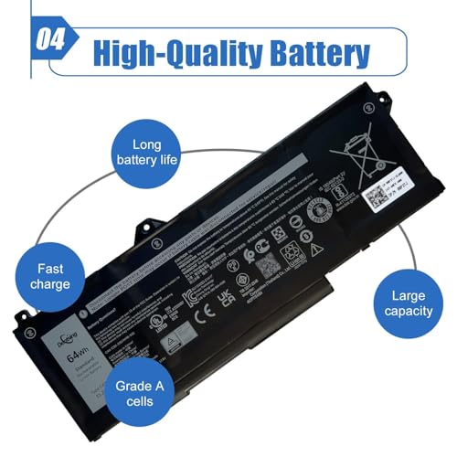 Image of GRT01 64Wh Laptop Battery Replacement for Dell Latitude 14 5421 5431 15 5521 5531 Precision 3470 3561 3571 Alienware m17 R5 AMD Series R05P0 00P3TJ 0P3TJ VXD57 05RGW 15.2V 4-Cell