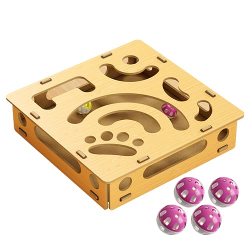 Interactive Cat Nail File, Puzzle Scratch Box, Enrichment Toy with Bells, Durable Wooden Construction, Pet Activity Center, Indo