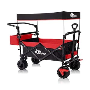 SAMAX Bolderkar/Bolderwagen met Dak Offroad Transportkar Tuinkar Handwagen – met Rem- en Staartzak – Opvouwbaar met…