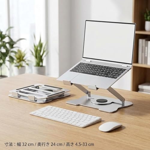 ノートパソコン・タブレット用スタンド 折りたたみ式 アルミ合金製 放熱構造付き 6段階高さ調整 角度調整可能 滑り止め付き デスクワーク・出張・在宅勤務用 持ち運び便利 (A,E) [4]