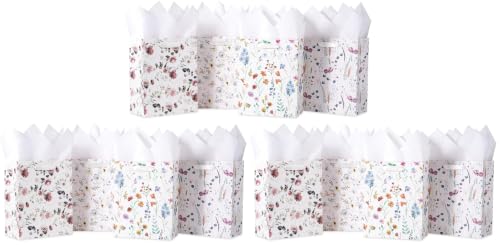 Image of Loveinside Medium Size Gift Bags, Colorful Flower Pattern Gift Bag with Tissue Paper for Shopping, Parties, Wedding, Baby Shower, Craft-12 Pack, 7 inch X 4 inch X 9 inch