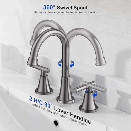 Image of Bathroom Faucet 3 Hole, Brushed Grey Faucets with Drain and Supply Lines
