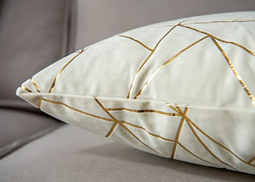 Yongliu Pack Of 2 Velvet Cushion Cases Decorative Gold Foil Geometric Pattern Throw Pillow Covers For Modern Homes Sofa Bedroom Couch Car Living Room(White And Gold, 18“X18”) #TOP7