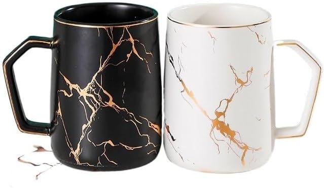 Gargle Cup with Handle for Couples Household Marble Ceramic Brushing Cup Wash Cup