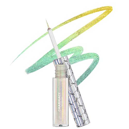 Charmacy Chameleon Liquid Eyeliner, Intense Shifting Colored Eyeliner, Waterproof Eyeliner Liquid Gold Glitter Eyeliner, High Pigmented, Smudge Proof Formula,Ultra-Fine Tip,Pale Yellow Gold 907 #TOP2