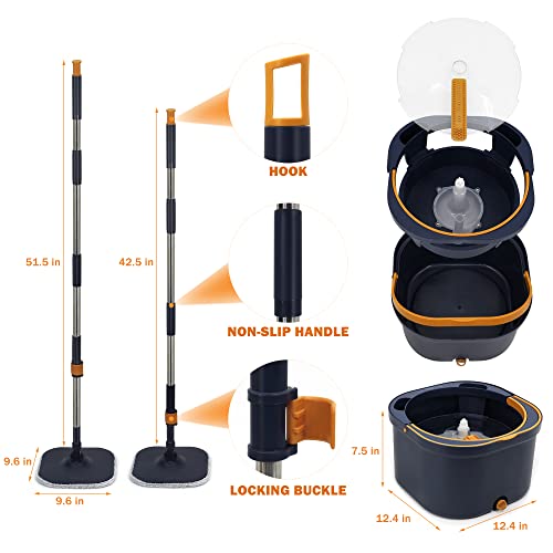 Suntage Spin Mop Bucket Floor Cleaning System, Flat Floor Mop Bucket Set With 2 Refills, Navy Blue #TOP5