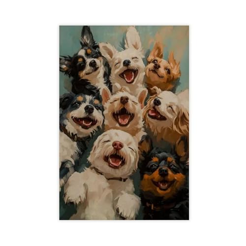 Peinture de chiens souriants pour égayer la décoration du salon