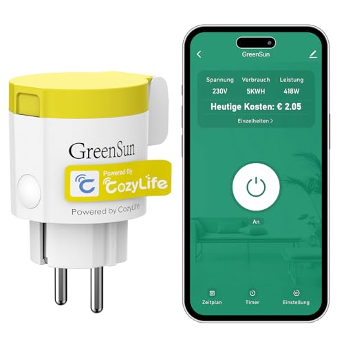 GreenSun Prise Connectée Extérieure Alexa - Prise Connectée WIFI CozyLife App PriseConnectée Alexa Smartthings PriseConnectée Wifi Mesure Consommation Prise Minuteur IP44 Jaune 2.4G