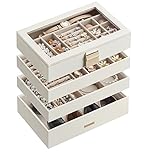 SONGMICS GISELLA Collection - Stackable Jewellery Trays, 4-Tier Large Jewellery Box Case with Glass Lid, for Dressing Table, Gift Idea, Cloud White, 17 x 28 x 18.3 cm JBC164W01