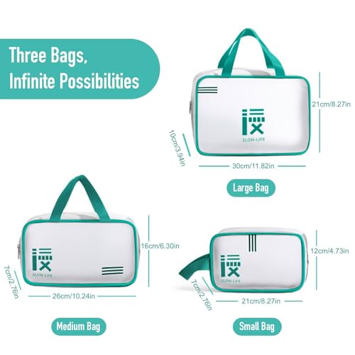 Image of KUKLAR 3 Piece Clear Toiletry Bag Set TSA Approved Cosmetic Makeup Bags with Handles Waterproof Travel Organizer Pouches for Carry-on Bag for Women & Men (Mint Green)