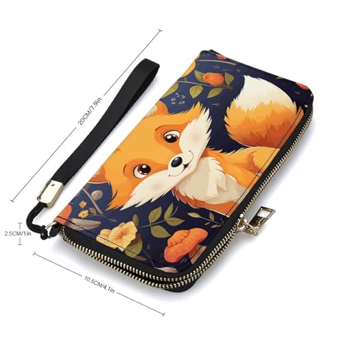 Cute Animal Fox Flower Wristlet Long Wallet Womens Purse Zip Clutch Large Capacity Leather Purse Credit Coin Purse2