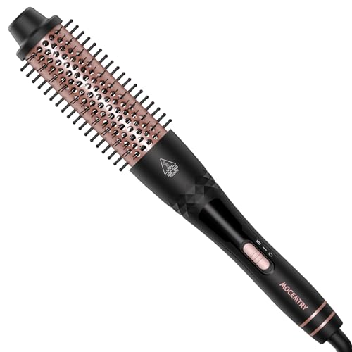 1.5 Inch Curling Iron Brush, MOCEMTRY Double PTC Heated Thermal Brush Tourmaline Ionic Round Brush, 2 in 1 Heated Curling Brush for Curls & Volume