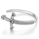 FLHEART Stainless Steel Mens Cuff Bracelet, Cool Sword Silver/Black/gold plated Viking Celtic Knot Cubic Zirconia Open Metal Cuff Bangle Bracelets Jewelry Gifts for Men, 62MM