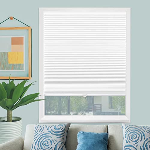 Cellular Shades for Windows and Doors- No Cord Total Blackout Honeycomb Blinds, Cordless Customize Large Size, Harmful UV Rays and Heat Insulation for Office Home, White-Blackout, Size 59