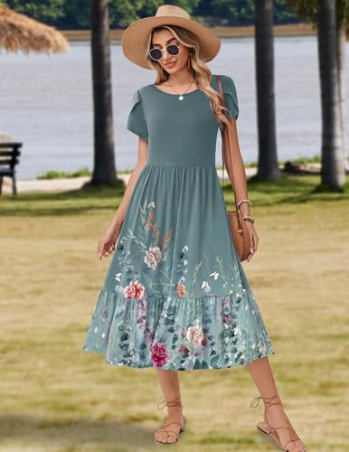 Image of Zeagoo Women Summer Midi A Line Dress Short Sleeve Casual Flowy Tiered Beach Long Sundress with Pockets 2026 Vacation Travel