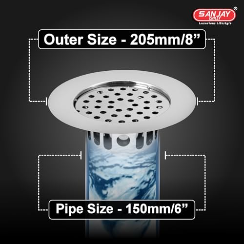 Image of Round Cockroach Trap 205mm (8 INCH) Floor Drain Jali 304 Grade Stainless Steel Kitchen Floor Trap Anti Cockroach & Insects Long Lasting for Bathroom