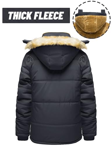 Image of TACVASEN Men's Standard Length Polyester Winter Jacket with Hood Water Repellent Windproof Thicken Parka Snow Ski Coat